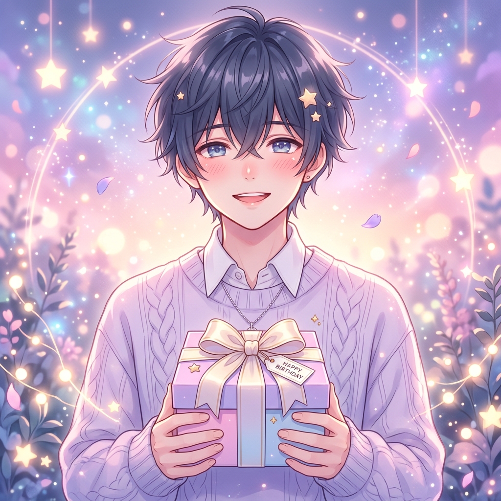Anime Boy with Birthday Gift Box